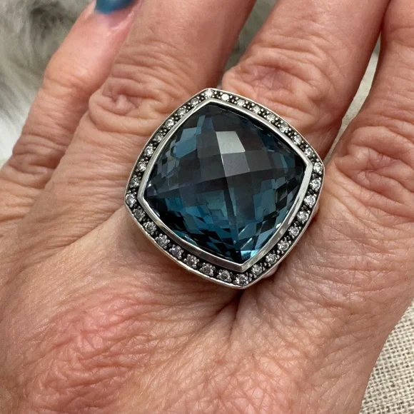 David Yurman Moonlight Ice Hampton Blue Topaz Diamond Albion Ring - Picture 6 of 12